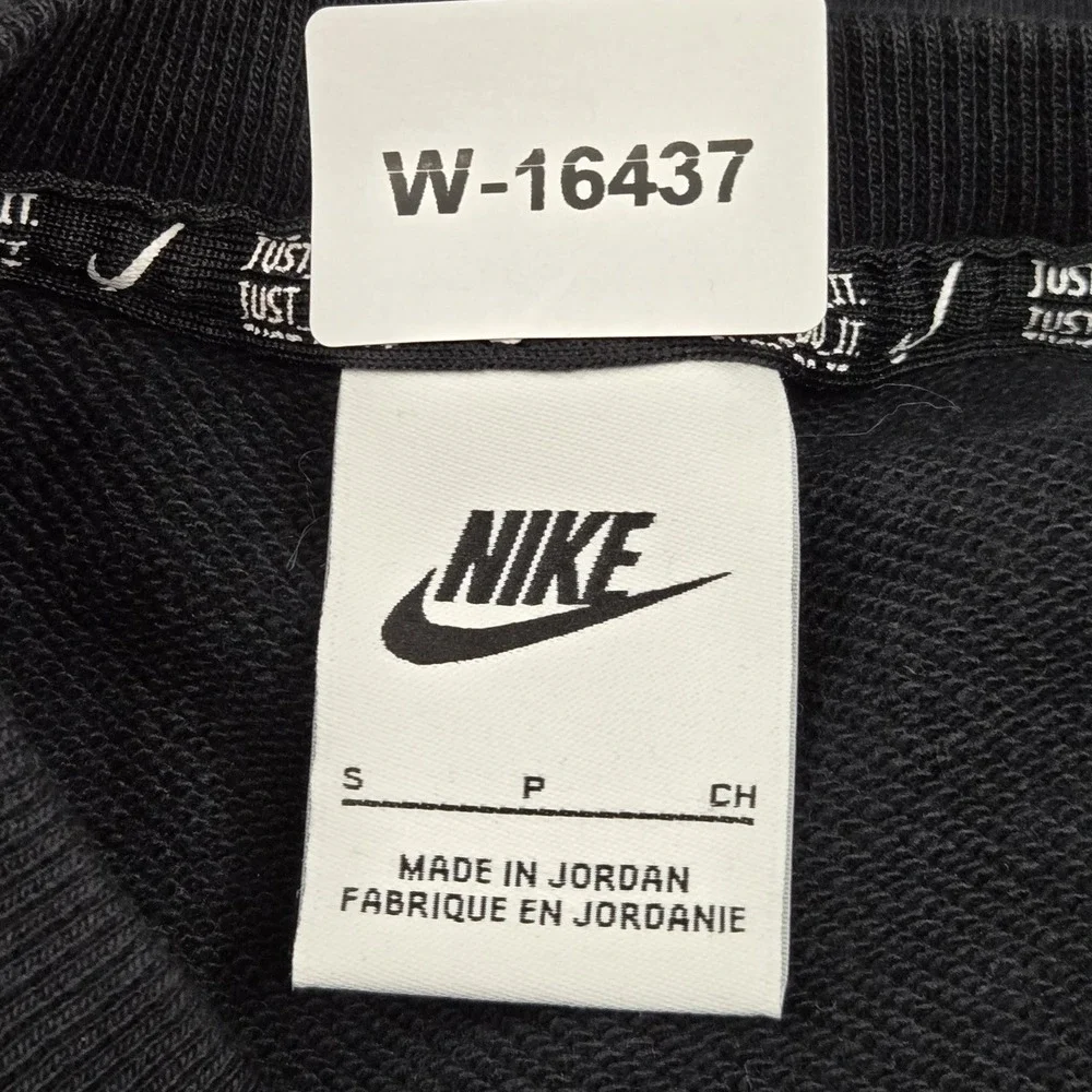 Nike Women Sweatshirt S Black Oversized Swoosh Spellout Logo Just Do It Pullover